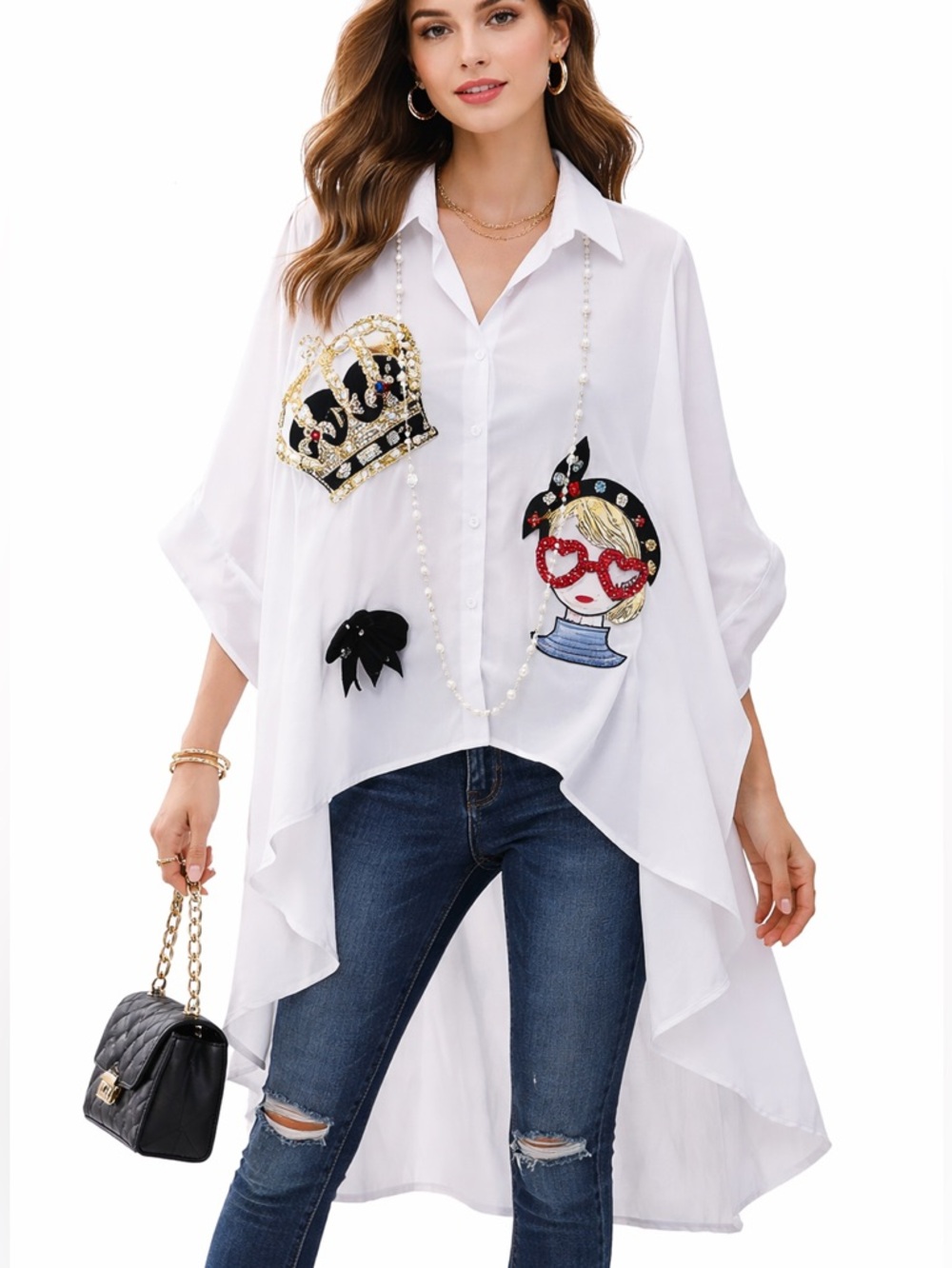 Fabulous Crystal Beaded Oversized Asymmetrical Top - Picture 2 of 14